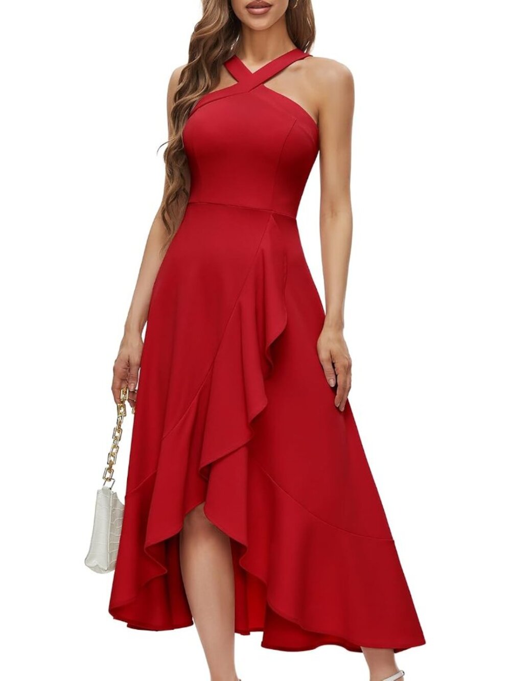 Women's Red Comfort Formal Wedding Guest Hi-Lo Prom Evening Party Maxi Dresses